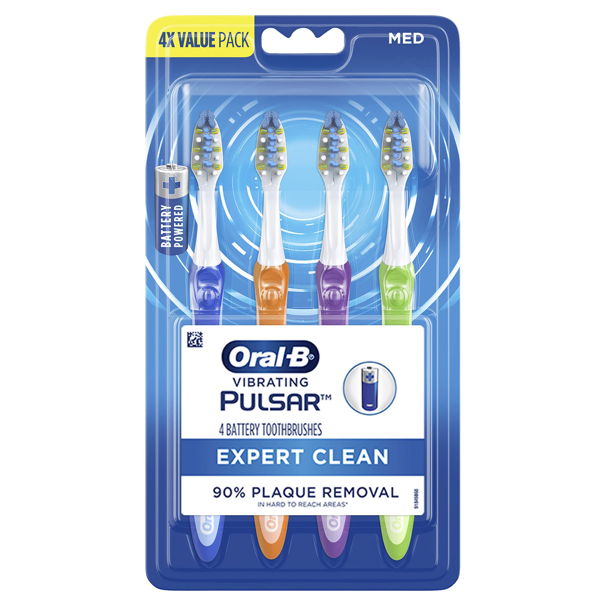 Oral-B Pulsar Pro-Health Expert Clean, Battery electric toothbrush, 2 count MEDIUM toothbrush pack, removes plaque, travel essentials tooth brush