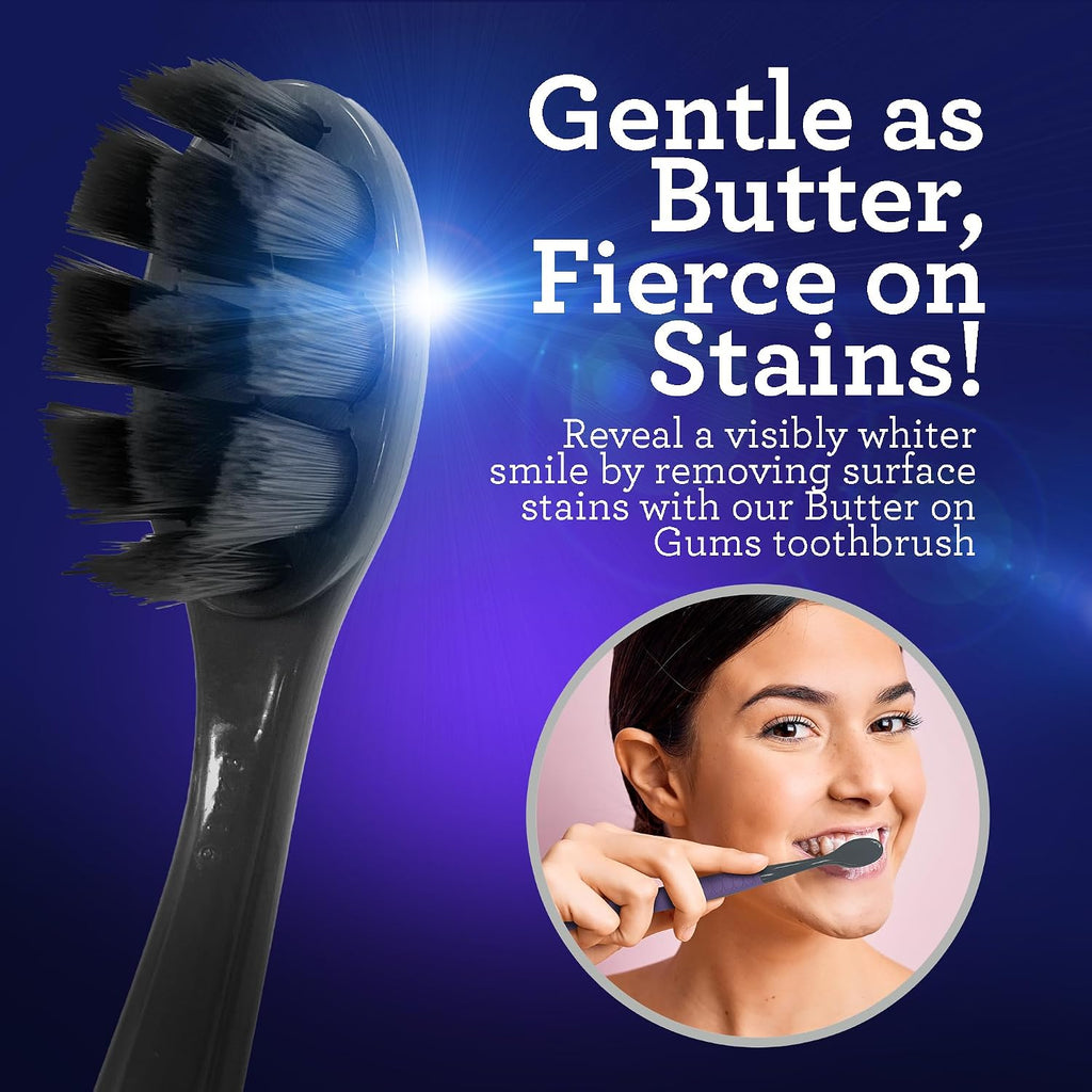 GuruNanda Butter on Gums Charcoal Toothbrush - 8000+ SoftexTM Bristles for Sensitive Teeth & Gums, Aids in Teeth Whitening, Extra Soft (6 Count)