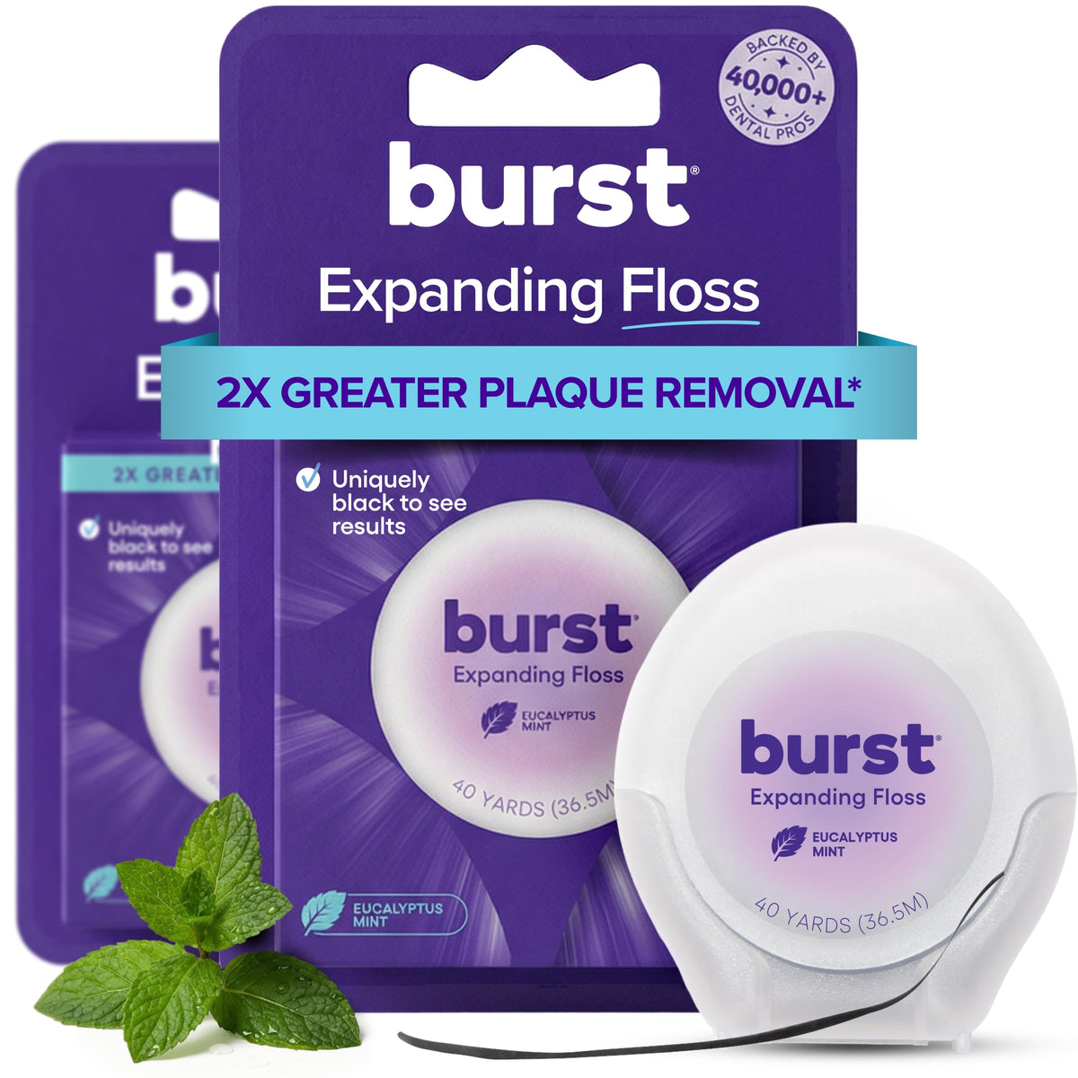 BURST Expanding Dental Floss (Mint Eucalyptus/40 Yards) | Stain Absorbing