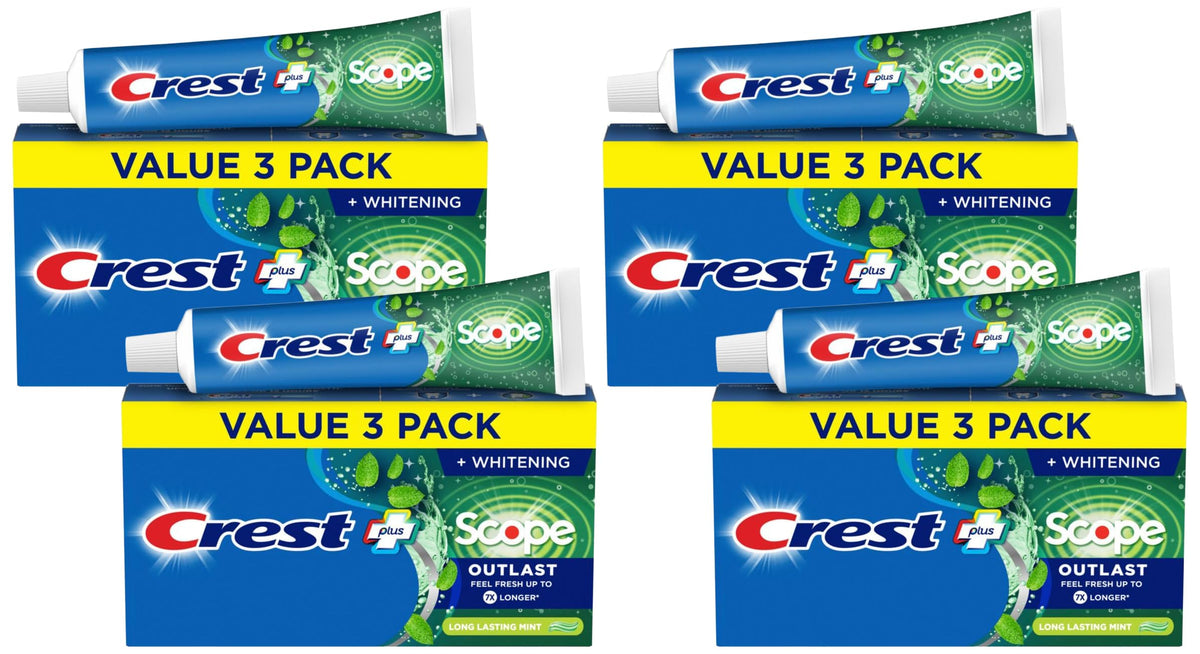 Crest Complete Whitening + Scope, Long Lasting Mint Toothpaste, Triple Pack (3 Count of 5.4 oz Tubes), 16.2 oz