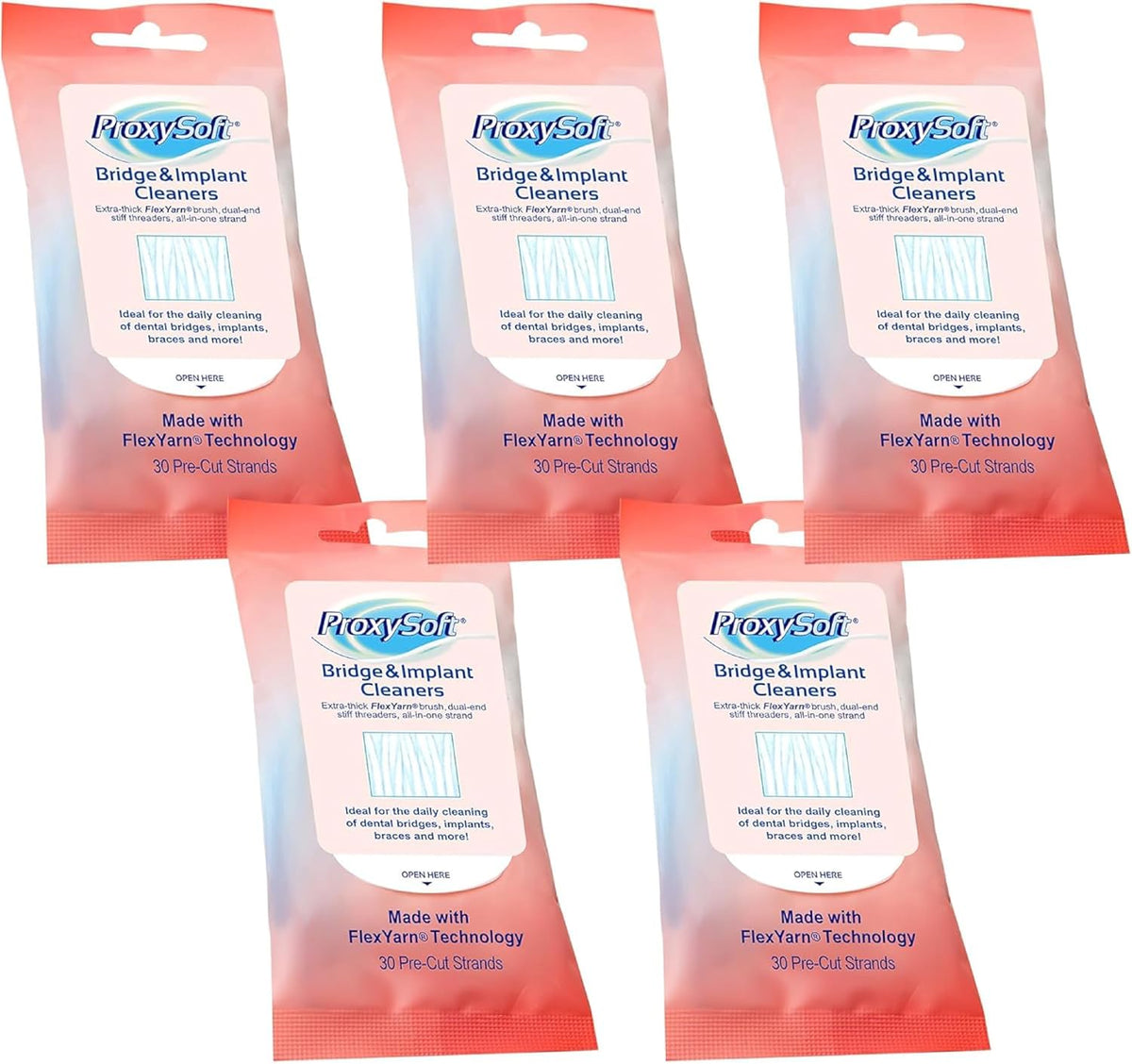 Dental Floss for Bridges and Dental Implants, 5 Packs - Floss Threaders for Bridges and Implants with Extra-Thick Proxy Brush for Optimal Oral Hygiene - Bridge and Implant Cleaners by ProxySoft