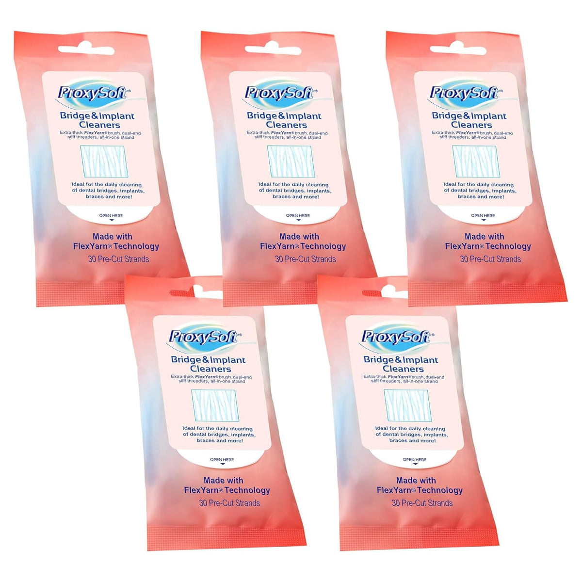 Dental Floss for Bridges and Dental Implants, 5 Packs - Floss Threaders for Bridges and Implants with Extra-Thick Proxy Brush for Optimal Oral Hygiene - Bridge and Implant Cleaners by ProxySoft