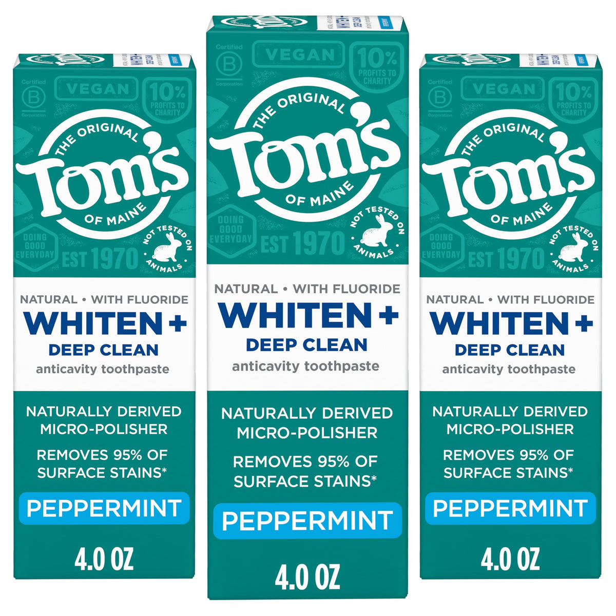 Tom's of Maine Whiten Plus Deep Clean Whitening Toothpaste, Peppermint, 4oz