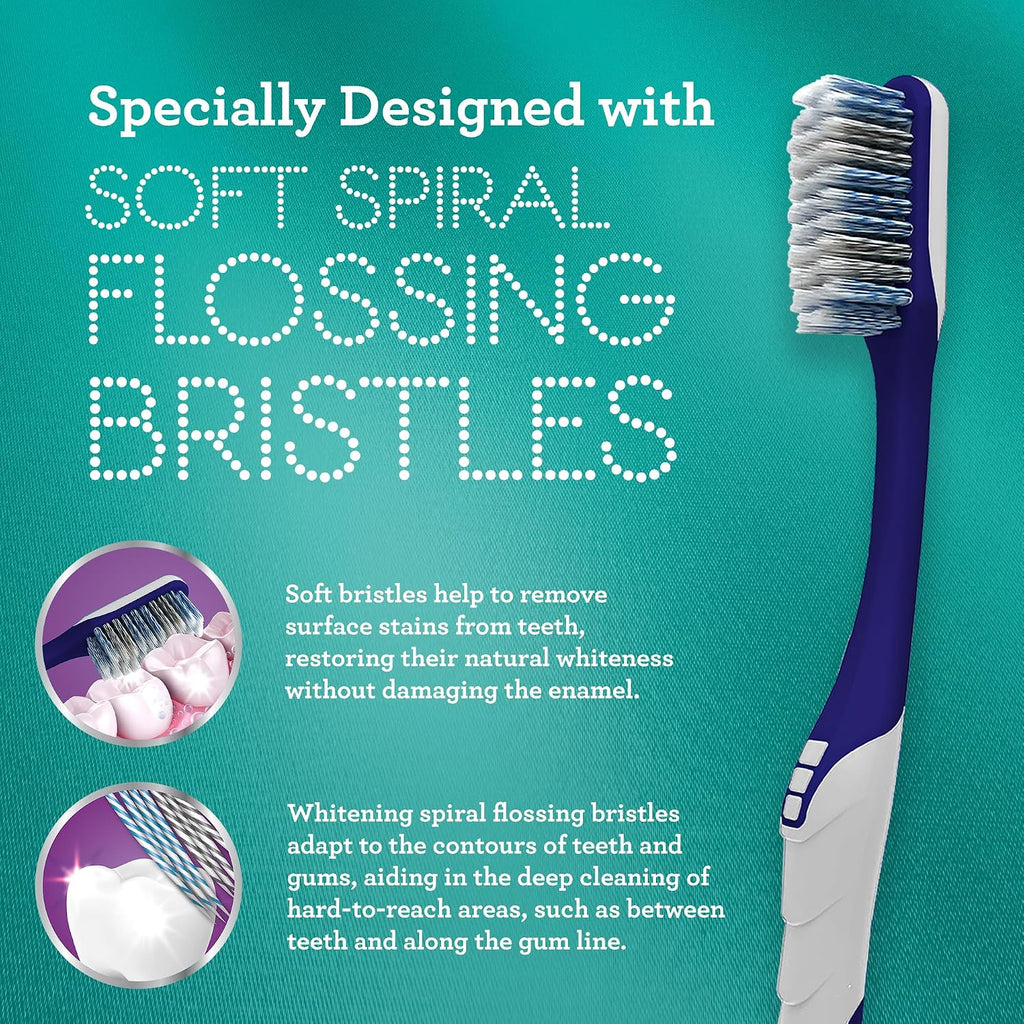 GuruNanda Gentle Giant Toothbrush with Dual Action Flossing Spiral Bristles, Non-Slip Ergo Dexa Grip, Helps in Teeth Whitening, BPA Free Manual Toothbrushes, Assorted Colors, 4 Count
