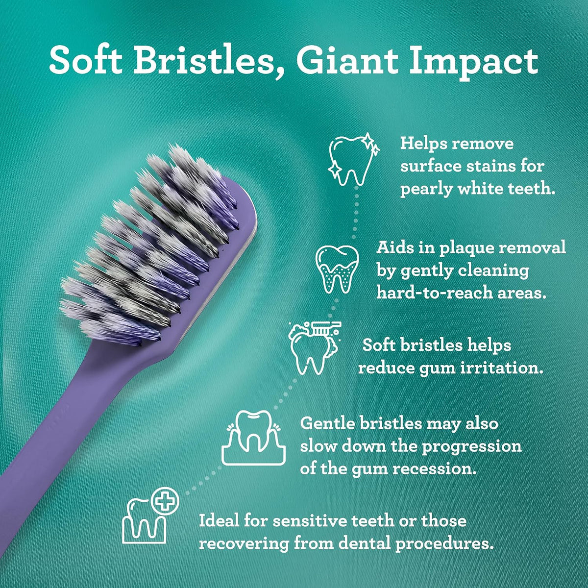 GuruNanda Gentle Giant Toothbrush with Dual Action Flossing Spiral Bristles, Non-Slip Ergo Dexa Grip, Helps in Teeth Whitening, BPA Free Manual Toothbrushes, Assorted Colors, 4 Count