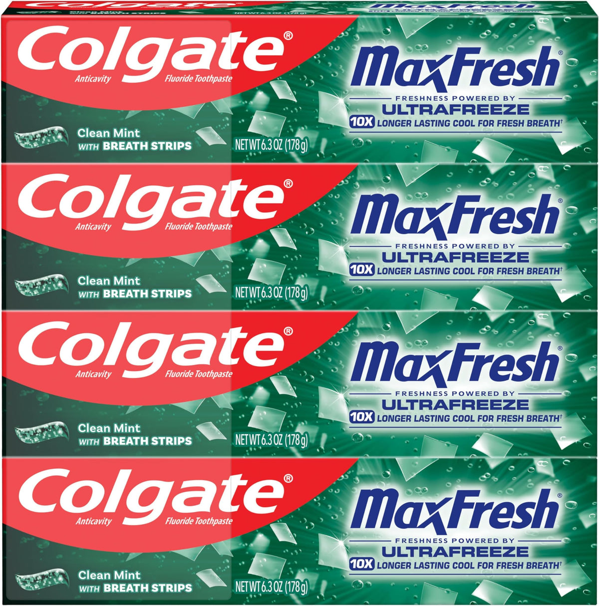 Colgate MaxFresh Fluoride Toothpaste, Cool Mint, 4 Pack, 6.3 oz